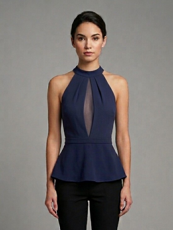 Dynamite Tops - Dynamite Halter Peplum Top, Blue, Small